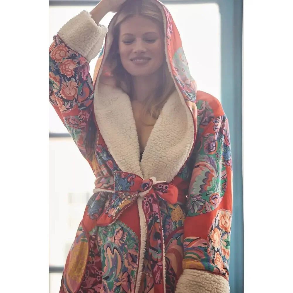 Anthropologie Alexandra Farmer Lively Sherpa-Lined Robe M/L - Picture 3 of 11